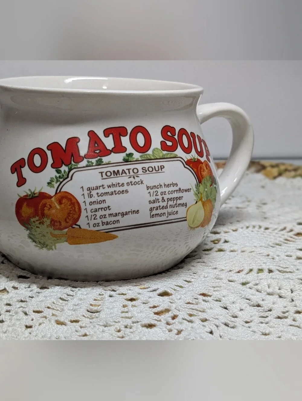 Dat’l Do-It Tomato Soup Recipe Mug 3.25x3.75” Vintage Ceramic Retro Chili Cup